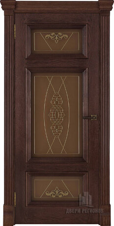 Дверь межкомнатная Мадрид витраж Мираж (широкий фигурный багет) Дуб Brandy Остекленная