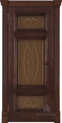 Дверь межкомнатная Мадрид витраж Мираж (широкий фигурный багет) Дуб Brandy Остекленная